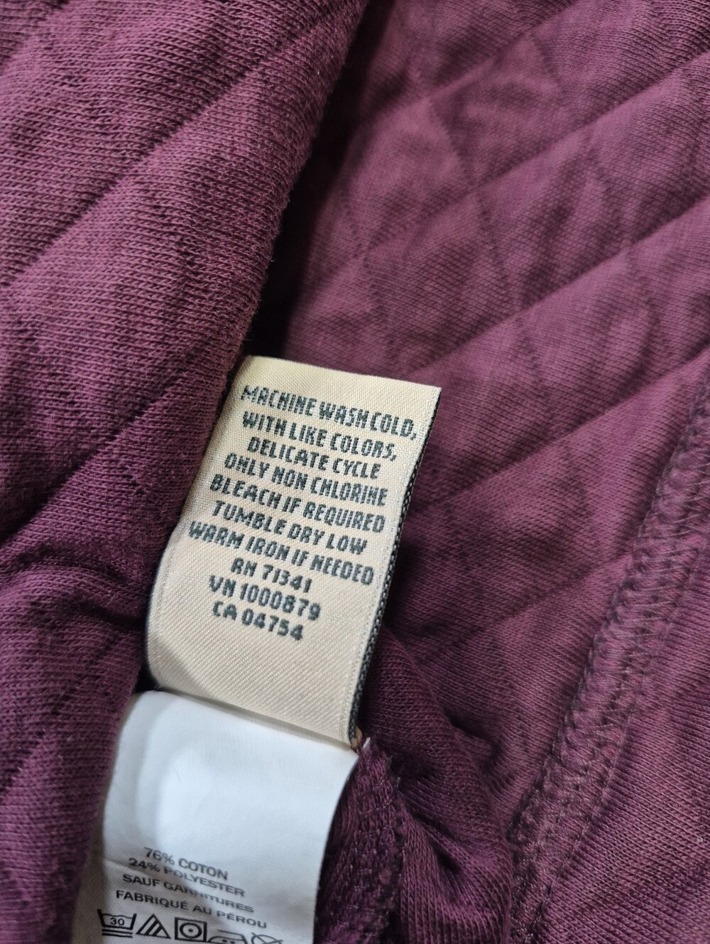 L.L. Bean Women Large Regular Quilted Burgundy Sweatshirt Snap Neck Pullover - Picture 10 of 12